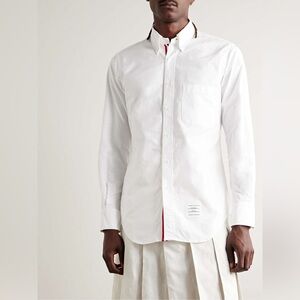 Thom Browne Slim-Fit Button-Down Collar Logo-Appliquéd Cotton Oxford Shirt Sz 1